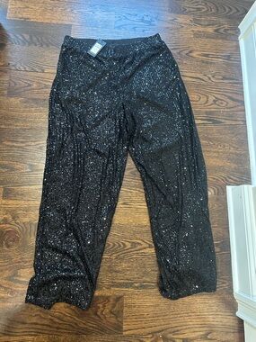 City Chic Black Sequin Flare Pants